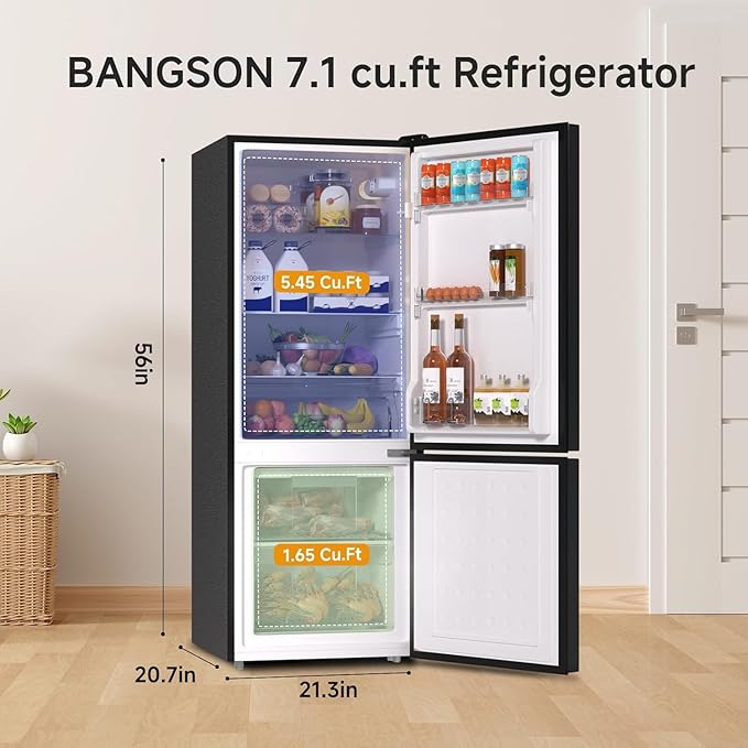 BANGSON 7.1 Cu.Ft Refrigerator with Freezer, Apartment Size Fridge with Bottom Freezer, for Apartment, Office, Kitchen and Garage, Stainless Steel, Silver | Fridge.com