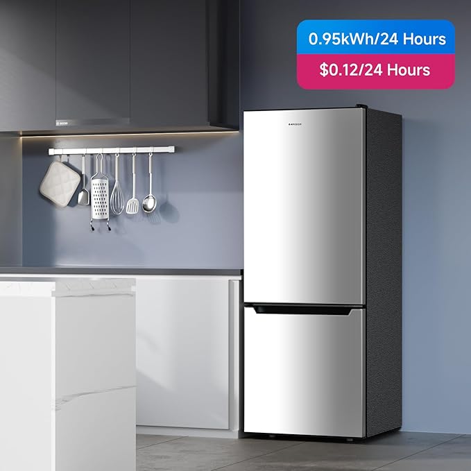 Bangson 7.1 cu.ft Refrigerator With Freezer, Apartment Size Fridge With Bottom Freezer, For Apartment, Office, Kitchen And Garage, Stainless Steel, Silver - View 6 | Fridge.com