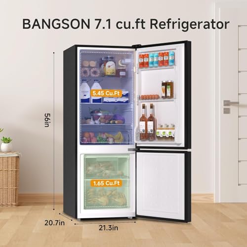 Bangson 7.1 cu.ft Refrigerator With Freezer, Apartment Size Fridge With Bottom Freezer, Large Capacity, Energy Saving, Adjustable Thermostat, Low Noise, Black - View 3 | Fridge.com