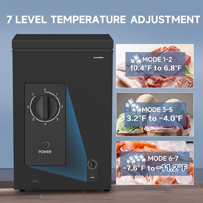 Bangson 3.5 cu.ft Chest Freezer, Compact Deep Freezer With Removable Basket, Adjustable Thermostat, Energy-Saving, Quiet Mini Freezer For Home/Dorm/Apartment/Garage,Black - View 2 | Fridge.com