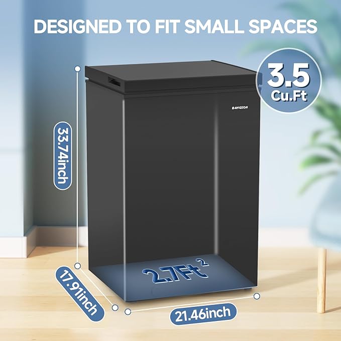 Bangson 3.5 cu.ft Chest Freezer, Compact Deep Freezer With Removable Basket, Adjustable Thermostat, Energy-Saving, Quiet Mini Freezer For Home/Dorm/Apartment/Garage,Black - View 3 | Fridge.com
