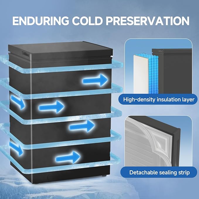 Bangson 3.5 cu.ft Chest Freezer, Compact Deep Freezer With Removable Basket, Adjustable Thermostat, Energy-Saving, Quiet Mini Freezer For Home/Dorm/Apartment/Garage,Black - View 5 | Fridge.com