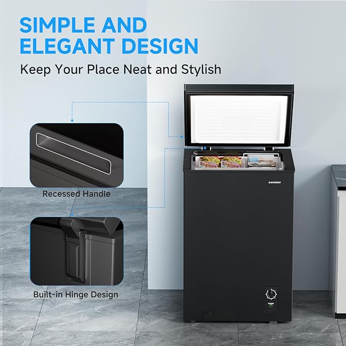 Bangson 3.5 cu.ft Chest Freezer, Compact Deep Freezer With Removable Basket, Adjustable Thermostat, Energy-Saving, Quiet Mini Freezer For Home/Dorm/Apartment/Garage,Black - View 6 | Fridge.com