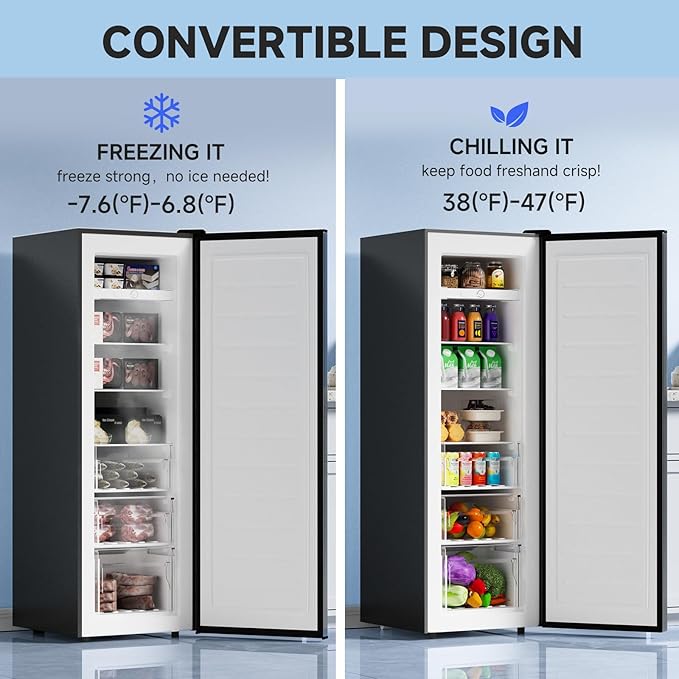 Bangson Upright Freezer, 7.0 cu.ft Stand Up Freezer, Convertible Upright Freezer/Refrigerator, Single Door For Kitchen,Garage, Office, Apartment, Silver - View 2 | Fridge.com