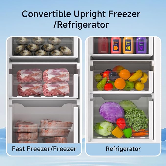 Bangson Upright Freezer, 7.0 cu.ft Stand Up Freezer, Convertible Upright Freezer/Refrigerator, Single Door For Kitchen,Garage, Office, Apartment, Silver - View 3 | Fridge.com