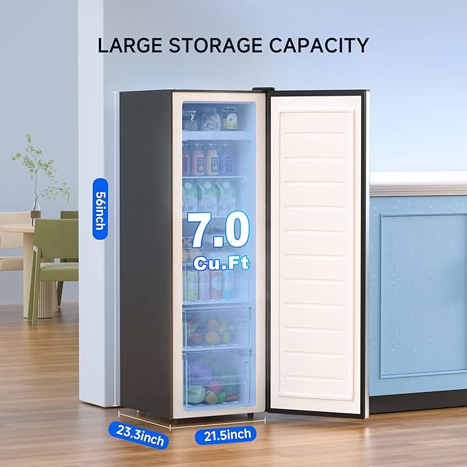 Bangson Upright Freezer, 7.0 cu.ft Stand Up Freezer, Convertible Upright Freezer/Refrigerator, Single Door For Kitchen,Garage, Office, Apartment, Silver - View 6 | Fridge.com