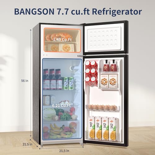Bangson 7.7 cu.ft Refrigerator With Freezer, Apartment Size Fridge With Top Freezer, Large Capacity, Energy Saving, Adjustable Thermostat, Low Noise, Black - View 3 | Fridge.com