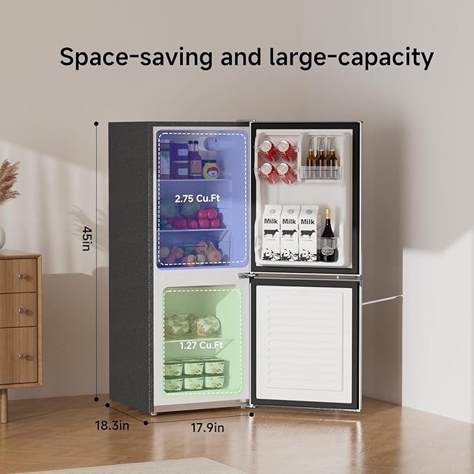 Bangson 4.0 cu.ft Small Refrigerator With Freezer, Small Fridge With Bottom Freezer, For Apartment, Bedroom, Dorm, And Office, Double Door, Black - View 2 | Fridge.com