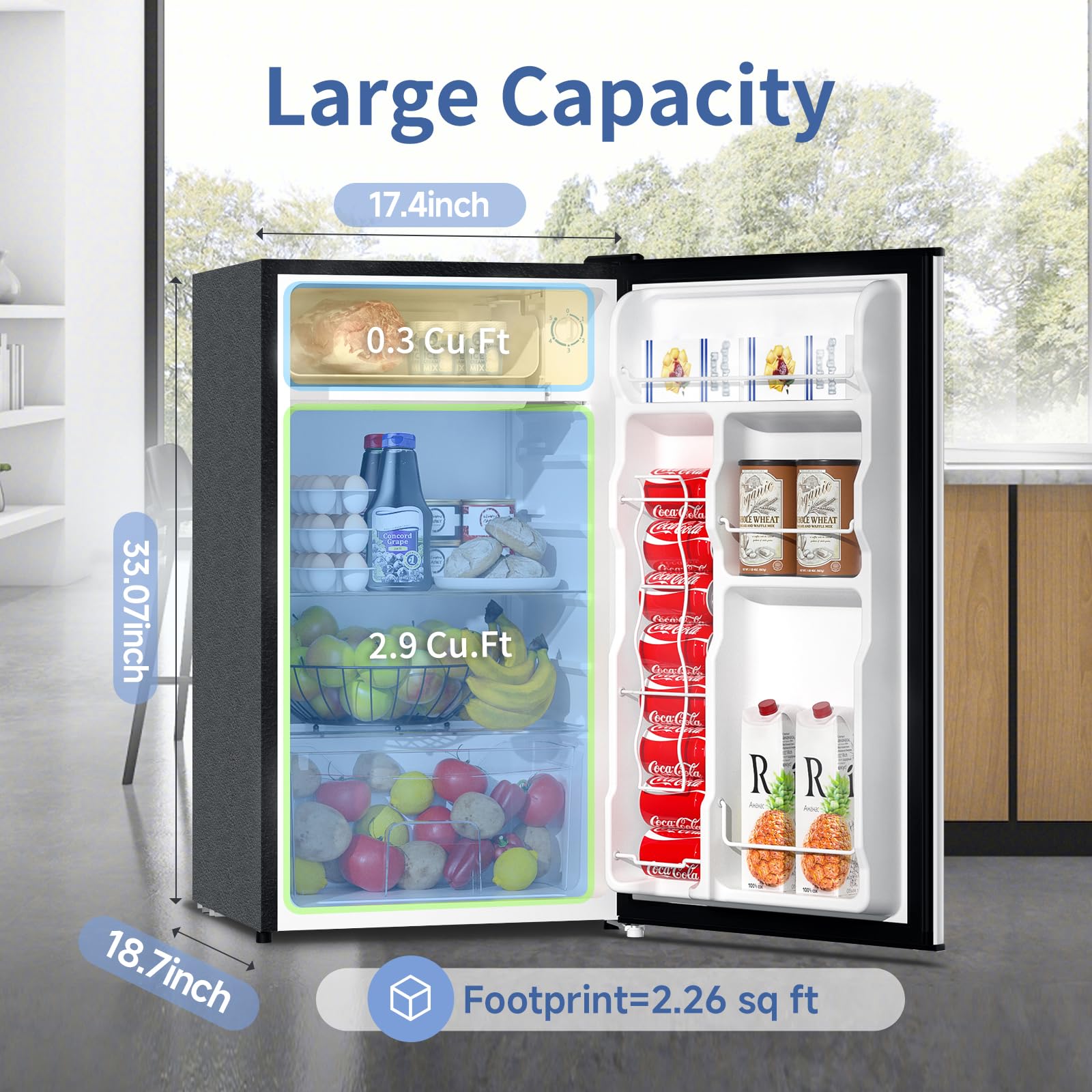 Bangson Mini Fridge With Freezer, 3.2Cu.Ft, Single Door Small Refrigerator, Energy-Efficient, Low Noise, Mini Fridge For Bedroom Dorm And Office, Black - View 2 | Fridge.com