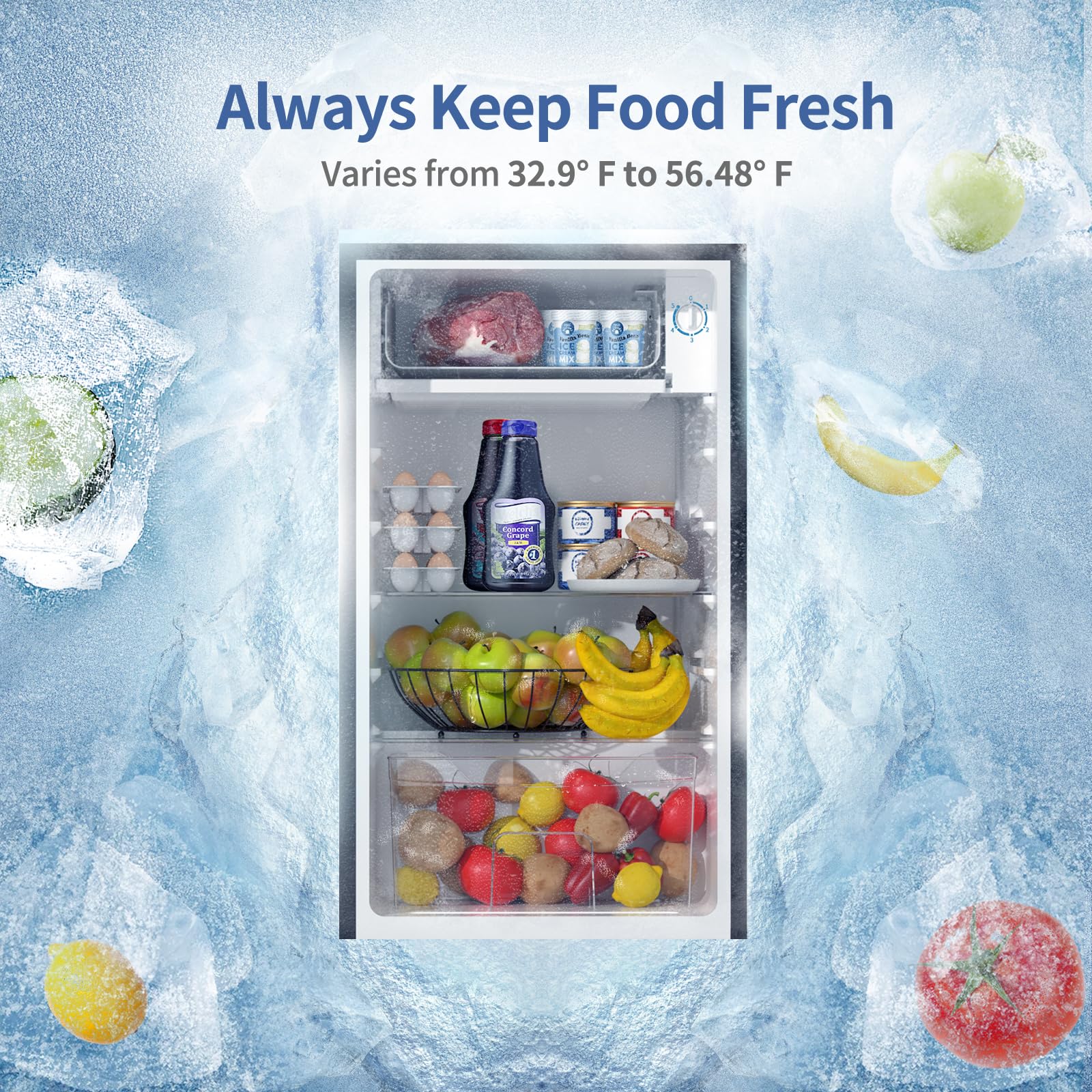 Bangson Mini Fridge With Freezer, 3.2Cu.Ft, Single Door Small Refrigerator, Energy-Efficient, Low Noise, Mini Fridge For Bedroom Dorm And Office, Black - View 4 | Fridge.com