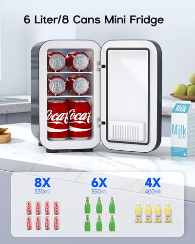 Beichen Mini Fridge,6 Liter / 8 Can Small Fridge For Bedroom, Car, Office & Dorm, AC100-120 V/Dc 12 V Portable Thermoelectric Cooler & Warmer For Skincare, Food, Drinks,Black ﻿ - View 2 | Fridge.com