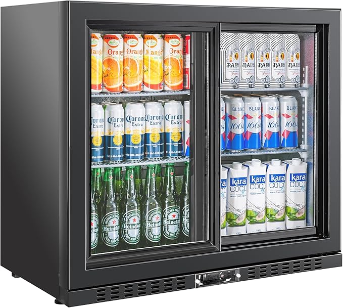 BINGERMA Back Bar Cooler with 2 Glass Sliding Doors 7.4 Cu.ft. ETL Commercial Beverage Refrigerator Black Drink Fridges for Beer, Wine,Soda, Drinks | Fridge.com