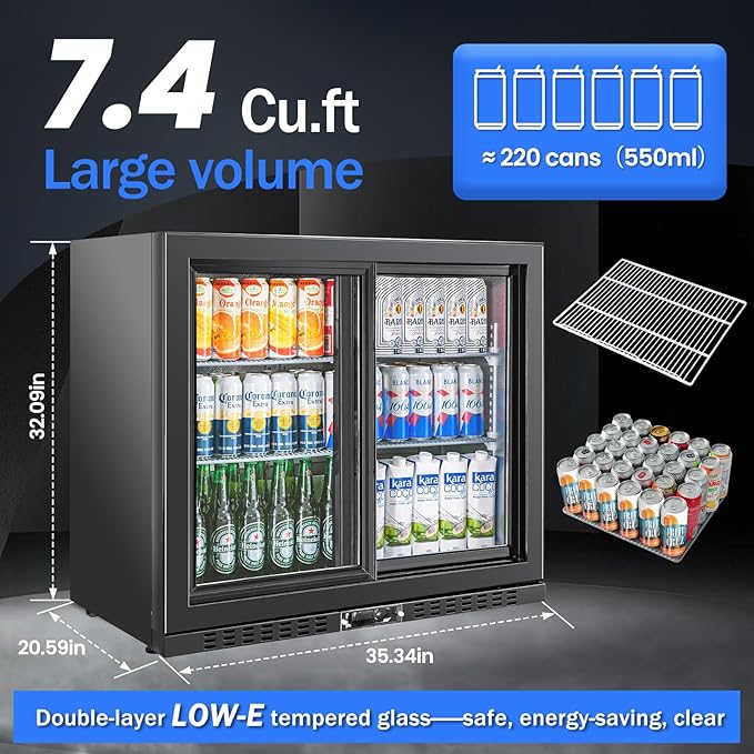 Bingerma Back Bar Cooler With 2 Glass Sliding Doors 7.4 cu.ft. Etl Commercial Beverage Refrigerator Black Drink Fridges For Beer, Wine,Soda, Drinks - View 2 | Fridge.com