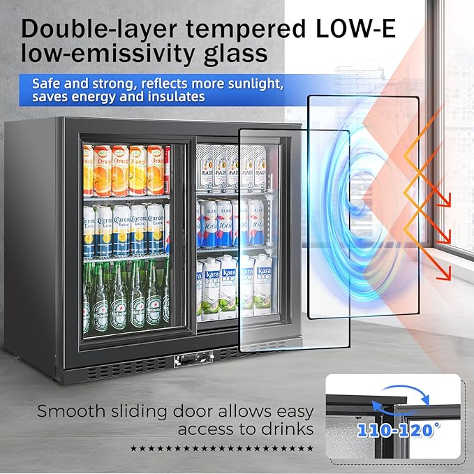 Bingerma Back Bar Cooler With 2 Glass Sliding Doors 7.4 cu.ft. Etl Commercial Beverage Refrigerator Black Drink Fridges For Beer, Wine,Soda, Drinks - View 4 | Fridge.com