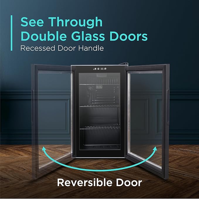 Black+Decker 2.4 cu. ft. Beverage Cooler, Beverage Fridge With Double Pane Glass Door, Drink Fridge And Beverage Refrigerator With 76-Can Capacity For Home Bar, Home Office And More - View 5 | Fridge.com