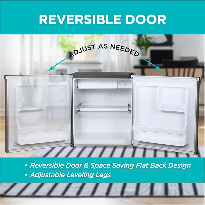 Black+Decker 1.7 cu. ft. Compact Refrigerator, Energy Star Certified, Single Door Mini Fridge With Chiller Compartment, Personal Fridge For Home Or Dorm Room, R600a Refrigerant, BCRK17B, Black - View 5 | Fridge.com