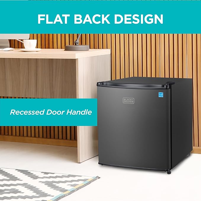 Black+Decker 1.7 cu. ft. Compact Refrigerator, Energy Star Certified, Single Door Mini Fridge With Chiller Compartment, Personal Fridge For Home Or Dorm Room, R600a Refrigerant, BCRK17B, Black - View 6 | Fridge.com