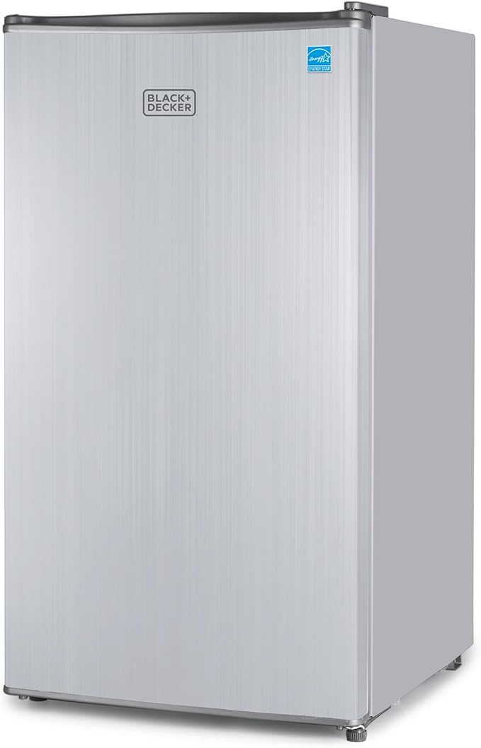 BLACK+DECKER 3.2 Cu. Ft. Compact Refrigerator, ENERGY STAR Small Refrigerator, Single Door Mini Fridge with Chiller Compartment, Personal Fridge for Home or Dorm Room, BCRK32V, Stainless Look | Fridge.com