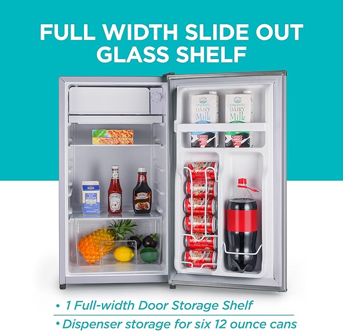 Black+Decker 3.2 cu. ft. Compact Refrigerator, Energy Star Small Refrigerator, Single Door Mini Fridge With Chiller Compartment, Personal Fridge For Home Or Dorm Room, BCRK32V, Stainless Look - View 4 | Fridge.com