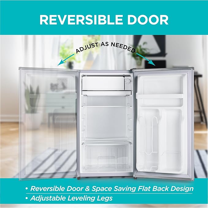 Black+Decker 3.2 cu. ft. Compact Refrigerator, Energy Star Small Refrigerator, Single Door Mini Fridge With Chiller Compartment, Personal Fridge For Home Or Dorm Room, BCRK32V, Stainless Look - View 5 | Fridge.com