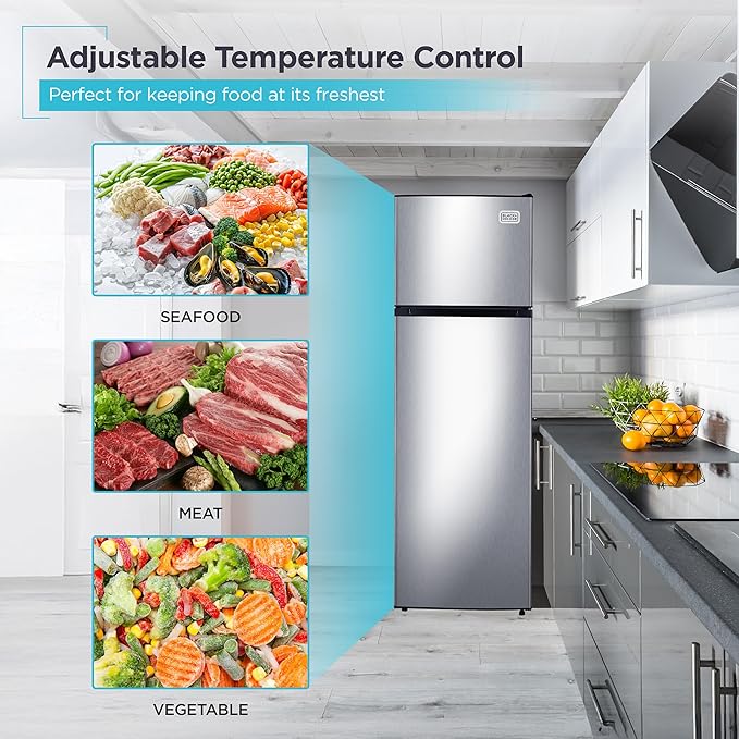 Black+Decker 10 cu. ft. Top Mount Refrigerator With Freezer, 2 Door Fridge With Top Freezer And Mechanical Temperature Control, For Homes And Apartments, BDA10LAS, Stainless Steel Look - View 3 | Fridge.com
