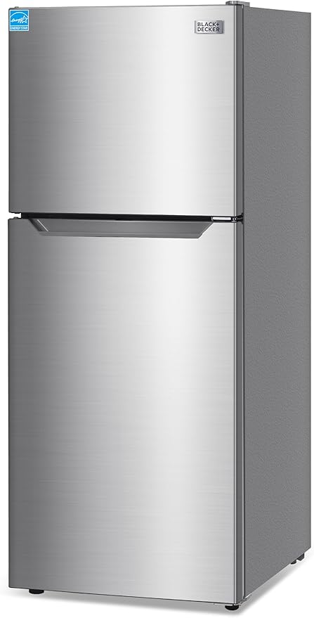 BLACK+DECKER 10 Cu. Ft. Top Mount Refrigerator with Freezer, 2 Door Refrigerator with Top Freezer and Adjustable Temperature Control,ENERGY STAR, BR1000HS, Stainless Steel Look | Fridge.com
