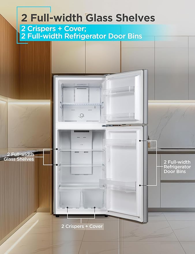 Black+Decker 10 Cu. Ft. Top Mount Refrigerator With Freezer, 2 Door Refrigerator With Top Freezer And Adjustable Temperature Control,Energy Star, Br1000hs, Stainless Steel Look - View 4 | Fridge.com