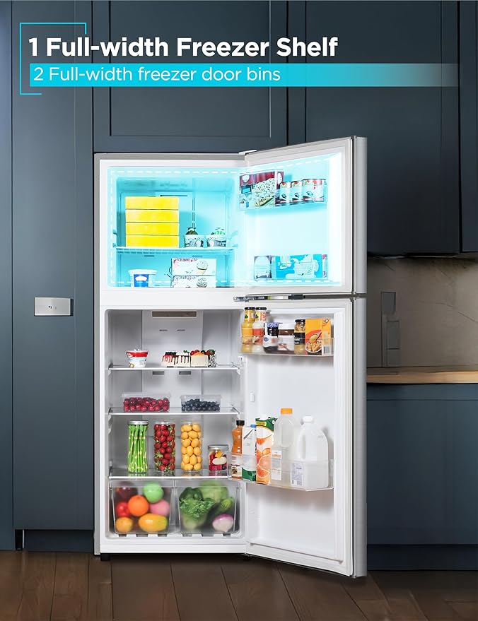 Black+Decker 10 Cu. Ft. Top Mount Refrigerator With Freezer, 2 Door Refrigerator With Top Freezer And Adjustable Temperature Control,Energy Star, Br1000hs, Stainless Steel Look - View 5 | Fridge.com