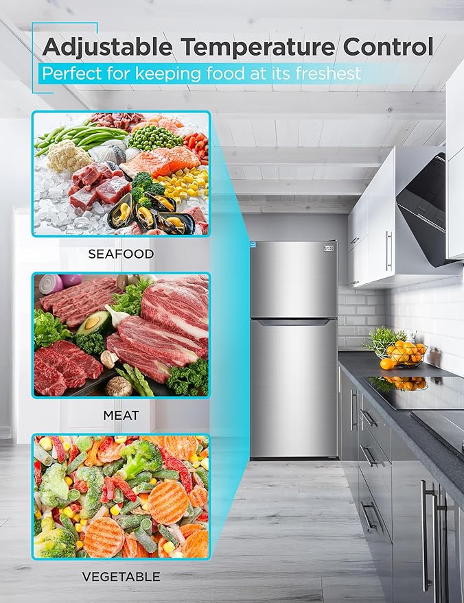 Black+Decker 12.1 Cu. Ft. Top Mount Refrigerator With Freezer, 2 Door Refrigerator With Top Freezer And Adjustable Temperature Control, Energy Star, Br1210hs, Stainless Steel Look - View 3 | Fridge.com