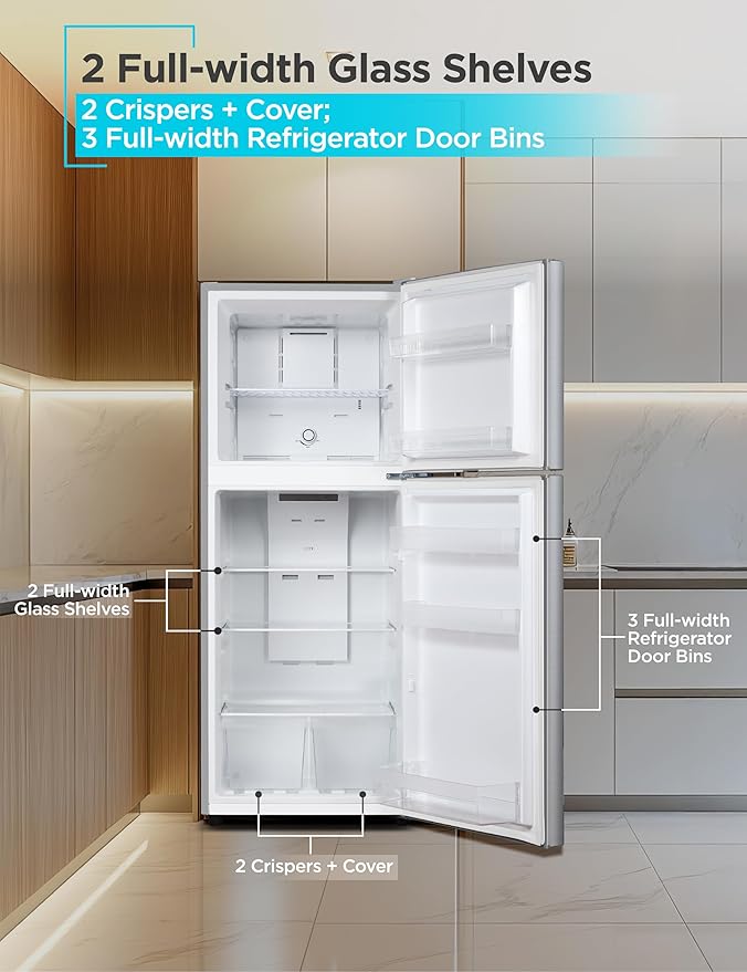 Black+Decker 12.1 Cu. Ft. Top Mount Refrigerator With Freezer, 2 Door Refrigerator With Top Freezer And Adjustable Temperature Control, Energy Star, Br1210hs, Stainless Steel Look - View 4 | Fridge.com