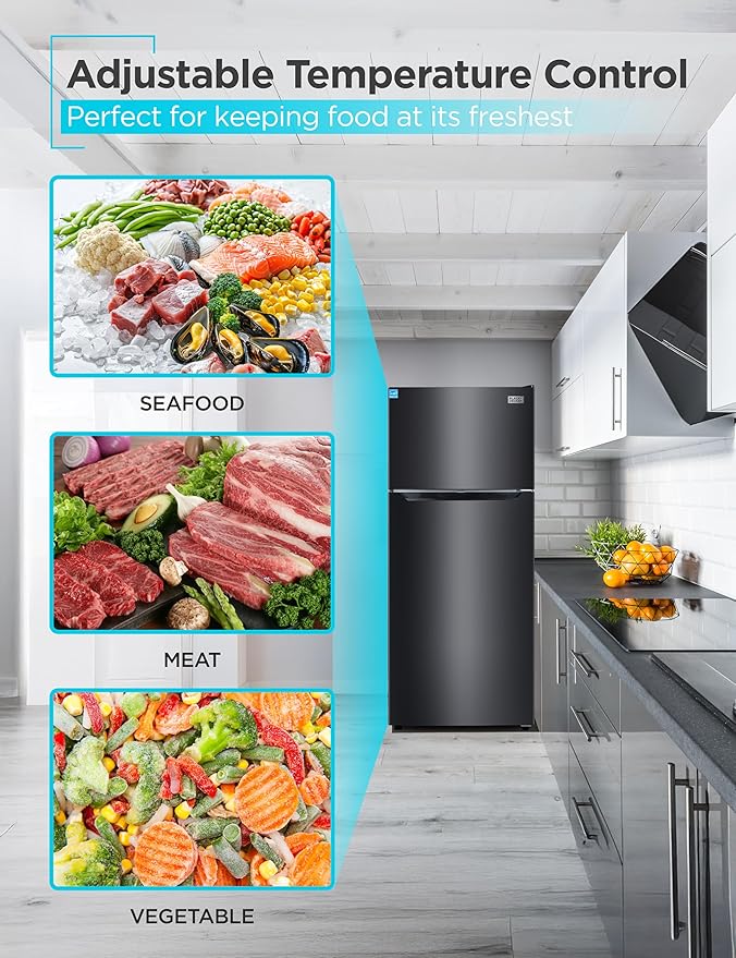 Black+Decker 14.6 Cu. Ft. Top Mount Refrigerator With Freezer, 2 Door Refrigerator With Top Freezer And Adjustable Temperature Control, Energy Star, Br1460hb, Black - View 3 | Fridge.com
