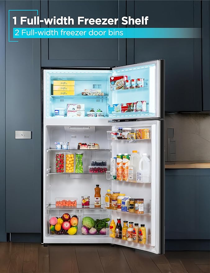 Black+Decker 14.6 Cu. Ft. Top Mount Refrigerator With Freezer, 2 Door Refrigerator With Top Freezer And Adjustable Temperature Control, Energy Star, Br1460hb, Black - View 5 | Fridge.com