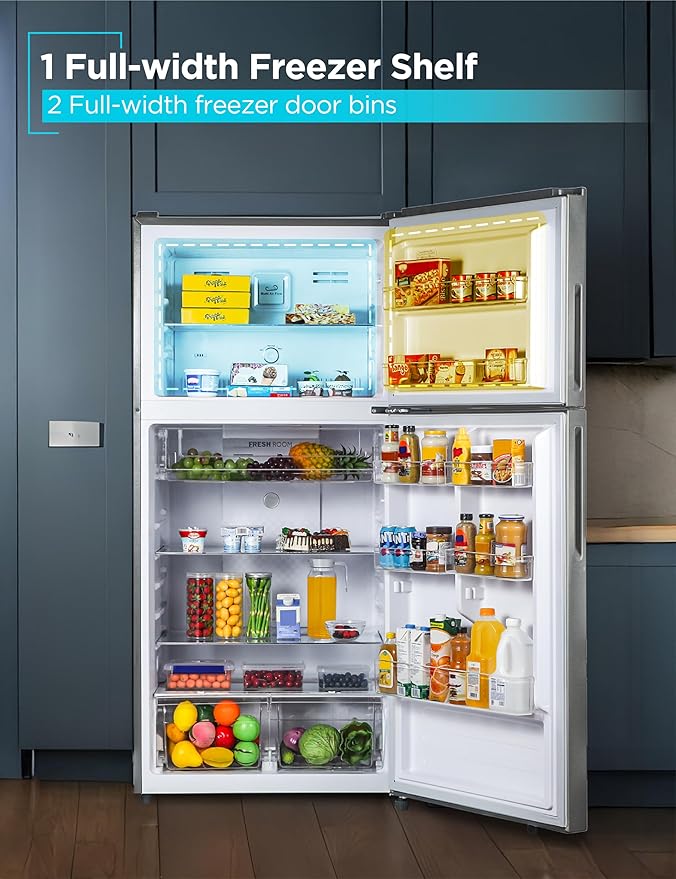 Black+Decker 16.4 Cu. Ft. Top Mount Refrigerator With Freezer, 2 Door Refrigerator With Top Freezer And Separate Temperature Controls, Auto Defrost, Full Size, Br1640ks, Stainless Steel Look - View 5 | Fridge.com
