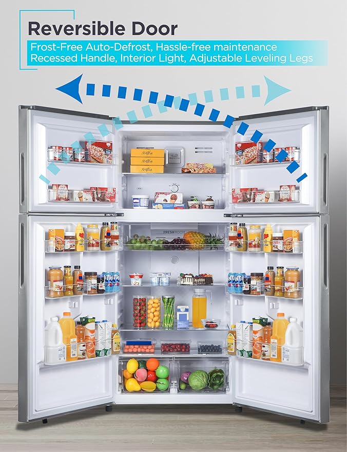 Black+Decker 16.4 Cu. Ft. Top Mount Refrigerator With Freezer, 2 Door Refrigerator With Top Freezer And Separate Temperature Controls, Auto Defrost, Full Size, Br1640ks, Stainless Steel Look - View 6 | Fridge.com