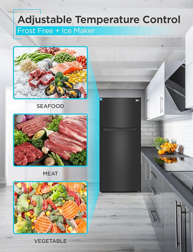 Black+Decker 18.1 cu. ft. Top Mount Refrigerator With Ice Maker, 2-Door Refrigerator With Top Freezer, Freezer With Icemaker And Adjustable Temperature Control, Energy Star, BR1810HIMB, Black - View 2 | Fridge.com