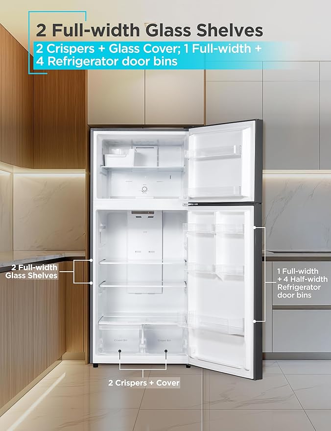 Black+Decker 18.1 cu. ft. Top Mount Refrigerator With Ice Maker, 2-Door Refrigerator With Top Freezer, Freezer With Icemaker And Adjustable Temperature Control, Energy Star, BR1810HIMB, Black - View 3 | Fridge.com