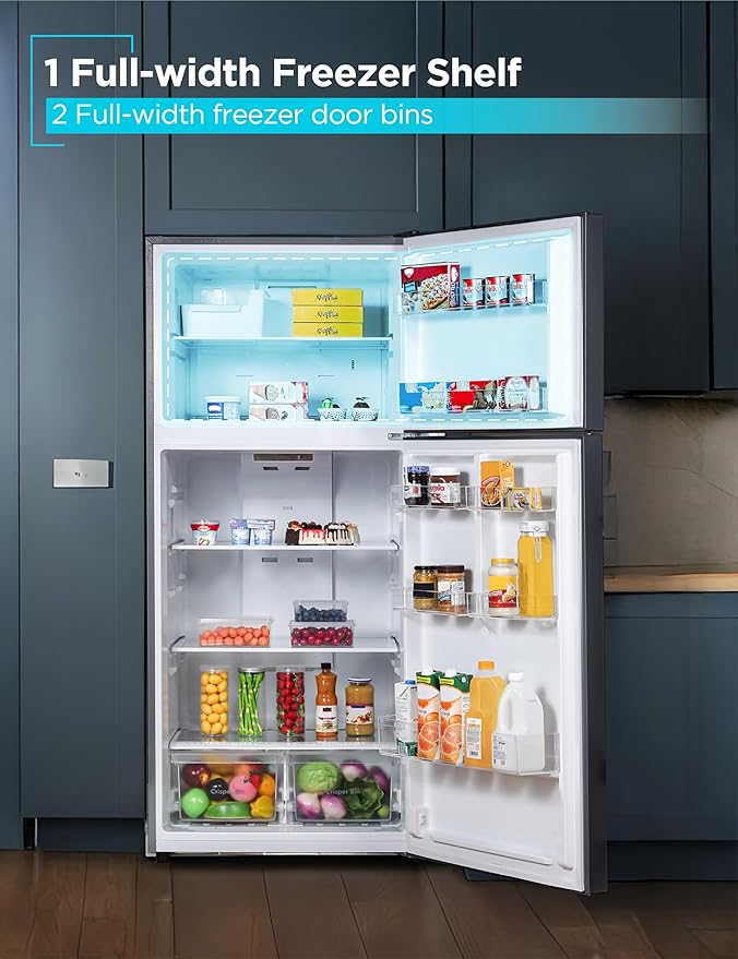 Black+Decker 18.1 cu. ft. Top Mount Refrigerator With Ice Maker, 2-Door Refrigerator With Top Freezer, Freezer With Icemaker And Adjustable Temperature Control, Energy Star, BR1810HIMB, Black - View 4 | Fridge.com