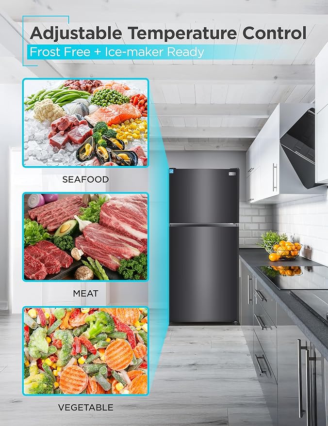Black+Decker 20.1 cu. ft. Top Mount Refrigerator With Ice Maker, 2-Door Refrigerator With Top Freezer, Freezer With Icemaker And Adjustable Temperature Control, Energy Star, BR2010JIMB, Black - View 3 | Fridge.com