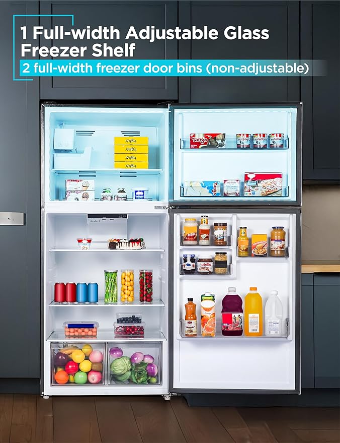 Black+Decker 20.1 cu. ft. Top Mount Refrigerator With Ice Maker, 2-Door Refrigerator With Top Freezer, Freezer With Icemaker And Adjustable Temperature Control, Energy Star, BR2010JIMB, Black - View 5 | Fridge.com