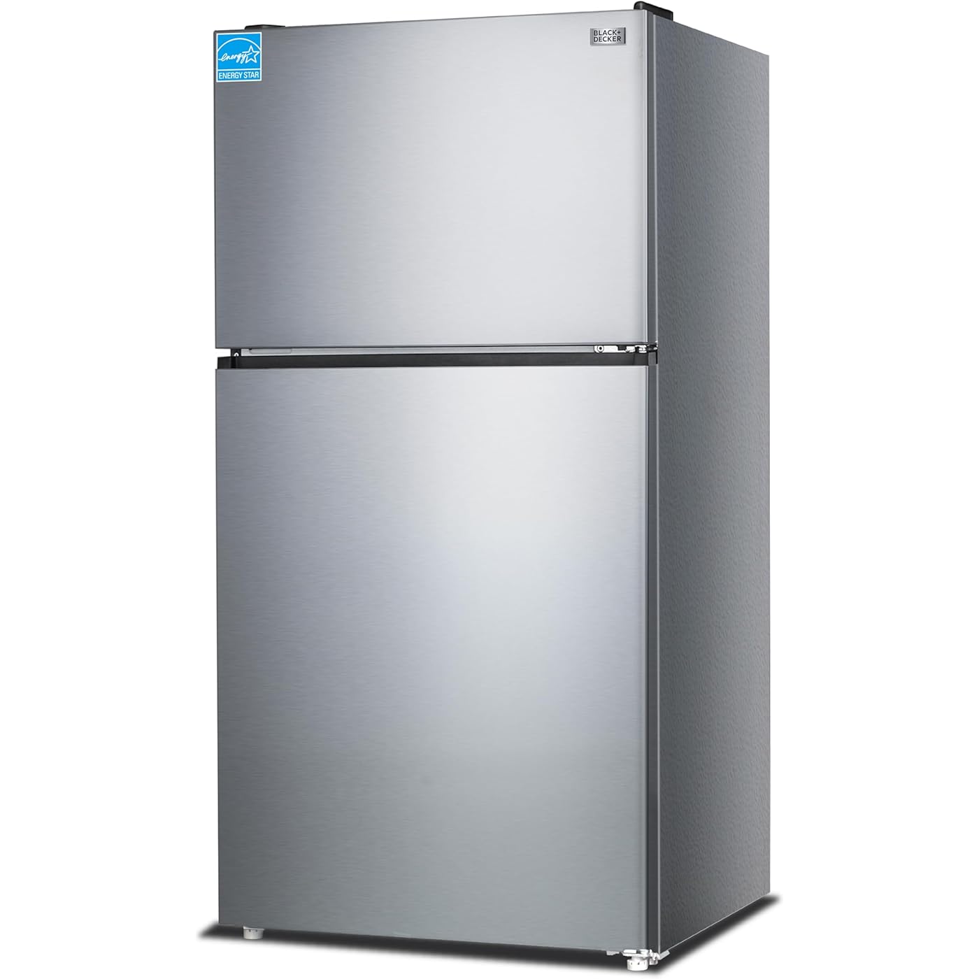 BLACK+DECKER 24 Cu. Ft. Top Mount Refrigerator with Freezer, 2 Door Refrigerator with Top Freezer and Adjustable Temperature Control, Full Size Kitchen, ENERGY STAR, BR2400JS, Stainless Look | Fridge.com