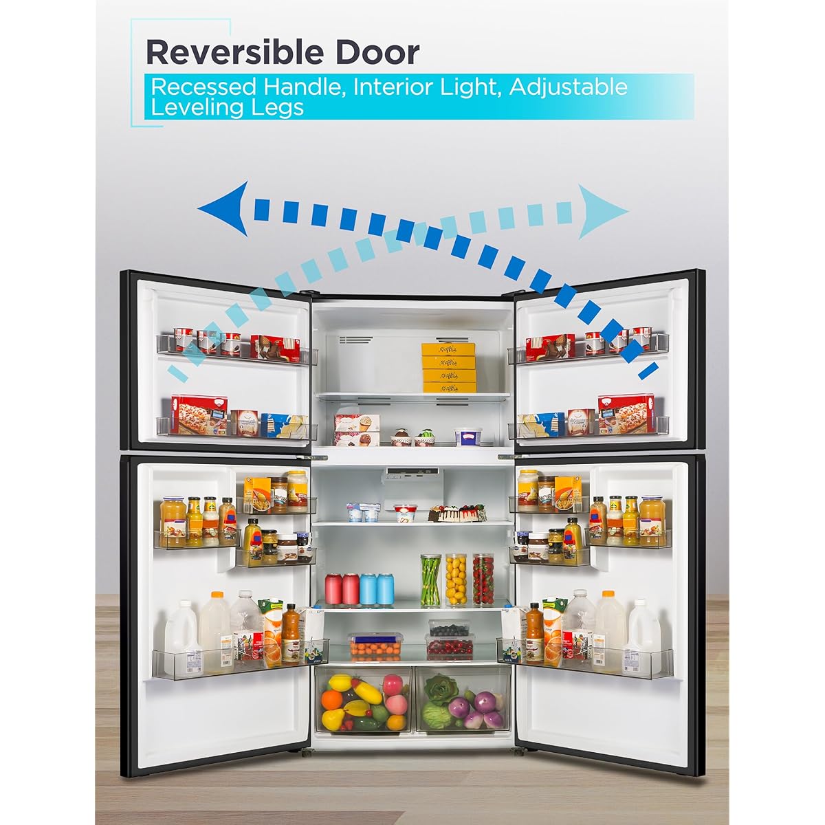 Black+Decker 24 cu. ft. Top Mount Refrigerator With Freezer, 2 Door Refrigerator With Top Freezer And Adjustable Temperature Control, Full Size Kitchen, Energy Star, BR2400JS, Stainless Look - View 3 | Fridge.com