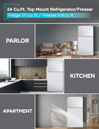 Black+Decker 24 cu. ft. Top Mount Refrigerator With Freezer, 2 Door Fridge With Top Freezer And Adjustable Temperature Control, Full Size Kitchen Refrigerator, Energy Star, BR2400JW, White - View 2 | Fridge.com