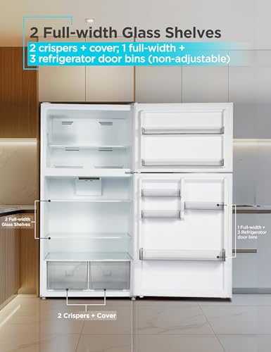 Black+Decker 24 cu. ft. Top Mount Refrigerator With Freezer, 2 Door Fridge With Top Freezer And Adjustable Temperature Control, Full Size Kitchen Refrigerator, Energy Star, BR2400JW, White - View 4 | Fridge.com