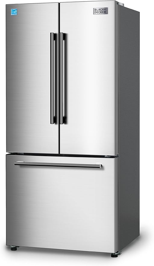 BLACK+DECKER 18 Cu. Ft. French Door Refrigerator with Built-in Ice Maker, Full Size Refrigerator with Bottom Mount Freezer Drawer, Frost Free, ENERGY STAR certified, BRF1800GIMS, Stainless Look | Fridge.com
