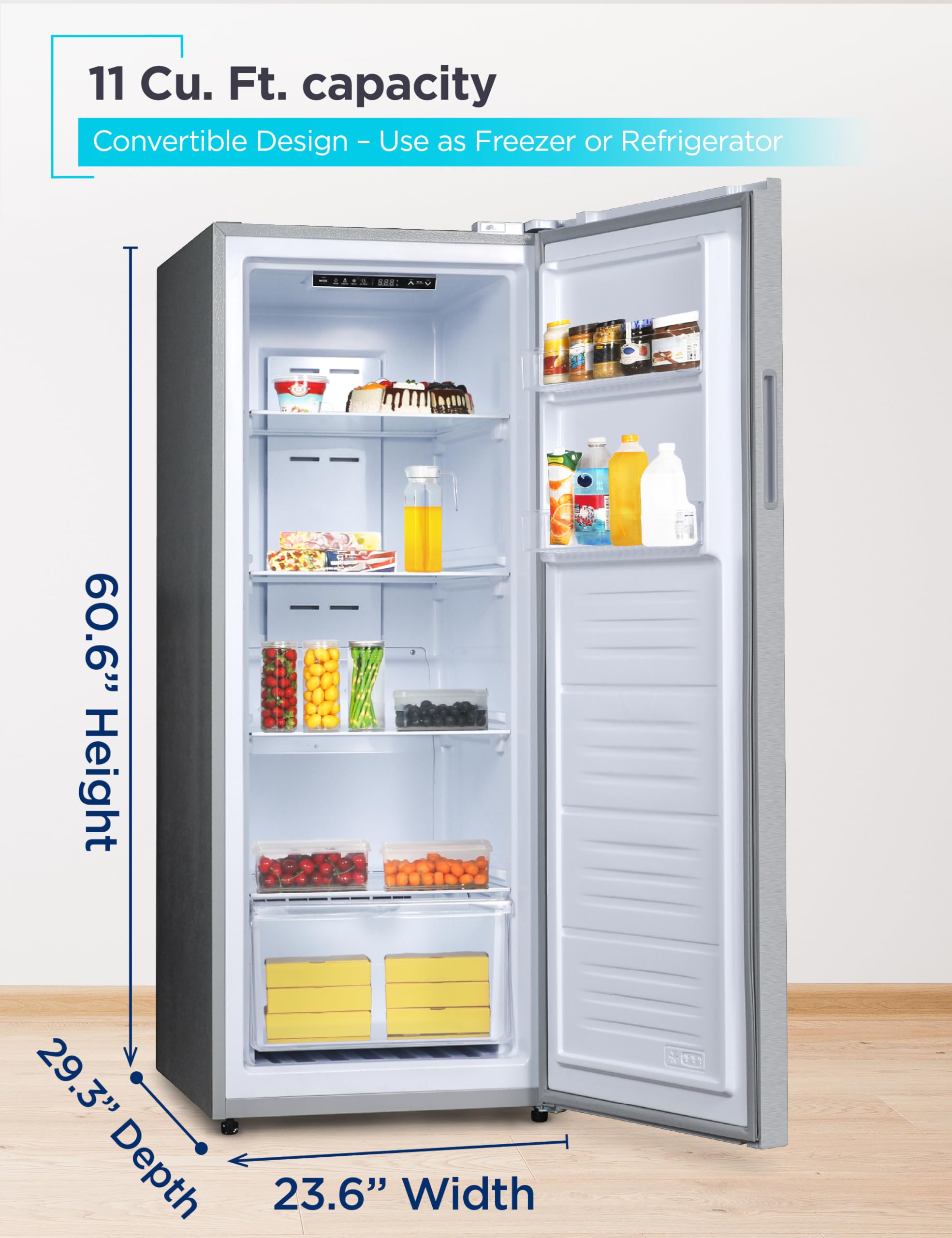 BLACK+DECKER 11 Cu. Ft. Convertible Freezer Refrigerator, Upright Freezer with Glass Shelves, Reversible Door, ENERGY STAR rated, Frost Free, BUC1100X — FIN-0000641 | Fridge.com