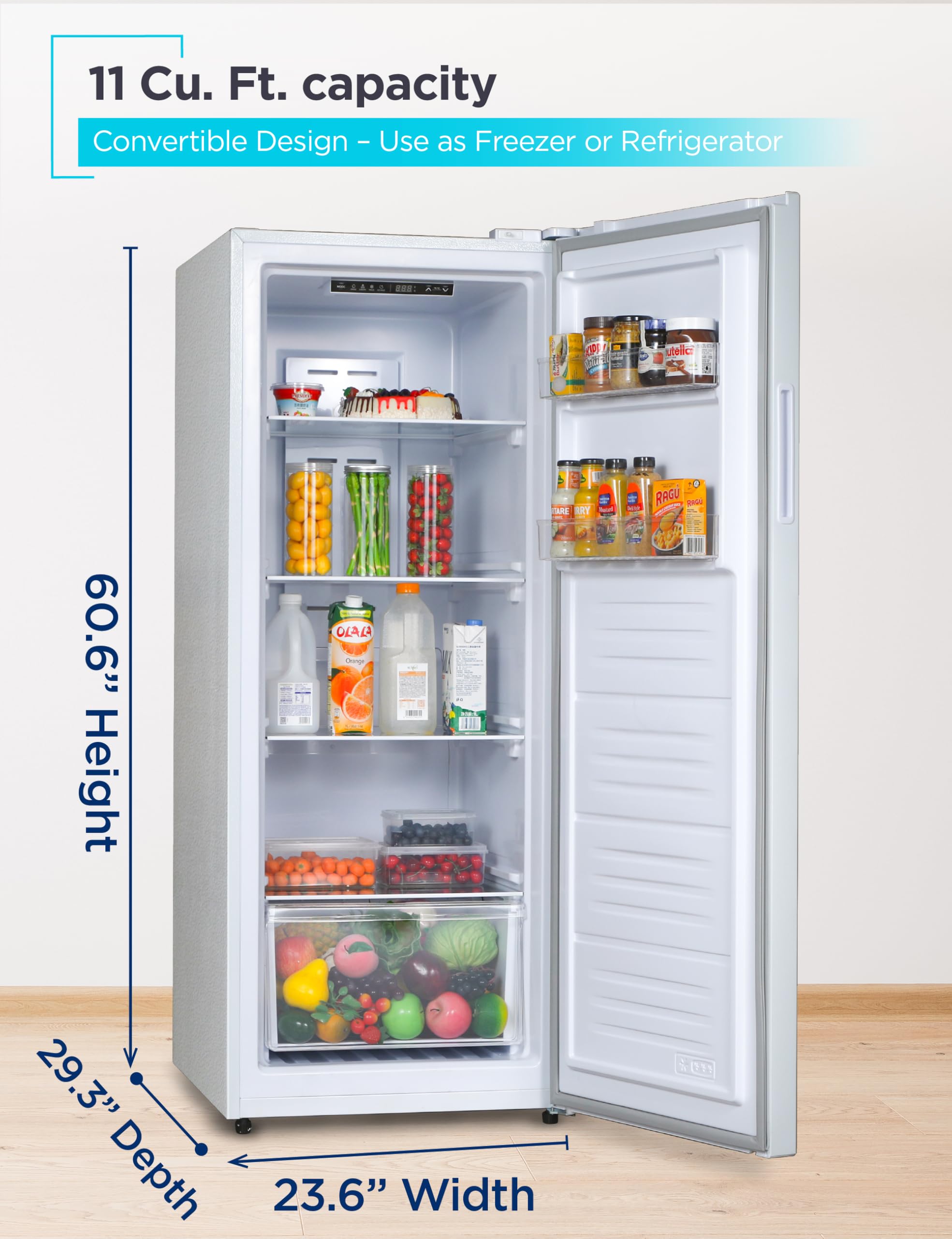 Black+Decker 11 Cu. Ft. Convertible Freezer Refrigerator, Upright Freezer with Glass Shelves, Reversible Door, ENERGY STAR rated, Frost Free, BUC1100XW, White — FIN-0003993 | Fridge.com