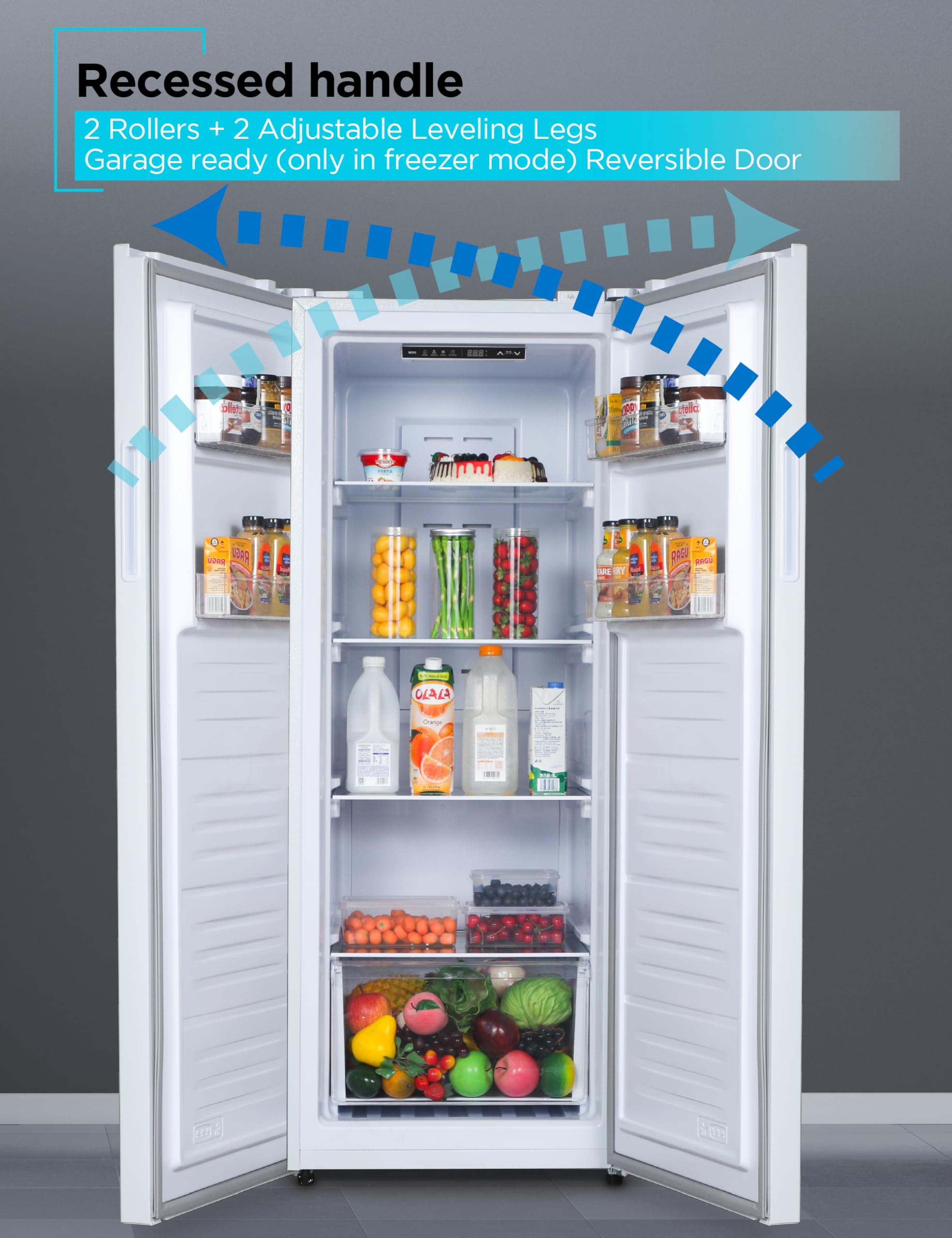 Black+Decker 11 cu. ft. Convertible Freezer Refrigerator, Upright Freezer With Glass Shelves, Reversible Door, Energy Star Rated, Frost Free, BUC1100XW, White - View 6 | Fridge.com