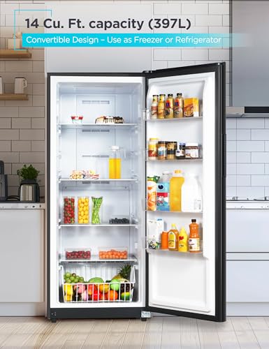 Black+Decker 14 cu. ft. Convertible Freezer Refrigerator, Upright Freezer With Glass Shelves, Energy Star Rated, Frost Free, BUC1400XB, Black - View 2 | Fridge.com