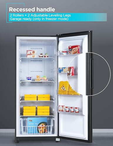 Black+Decker 14 cu. ft. Convertible Freezer Refrigerator, Upright Freezer With Glass Shelves, Energy Star Rated, Frost Free, BUC1400XB, Black - View 6 | Fridge.com