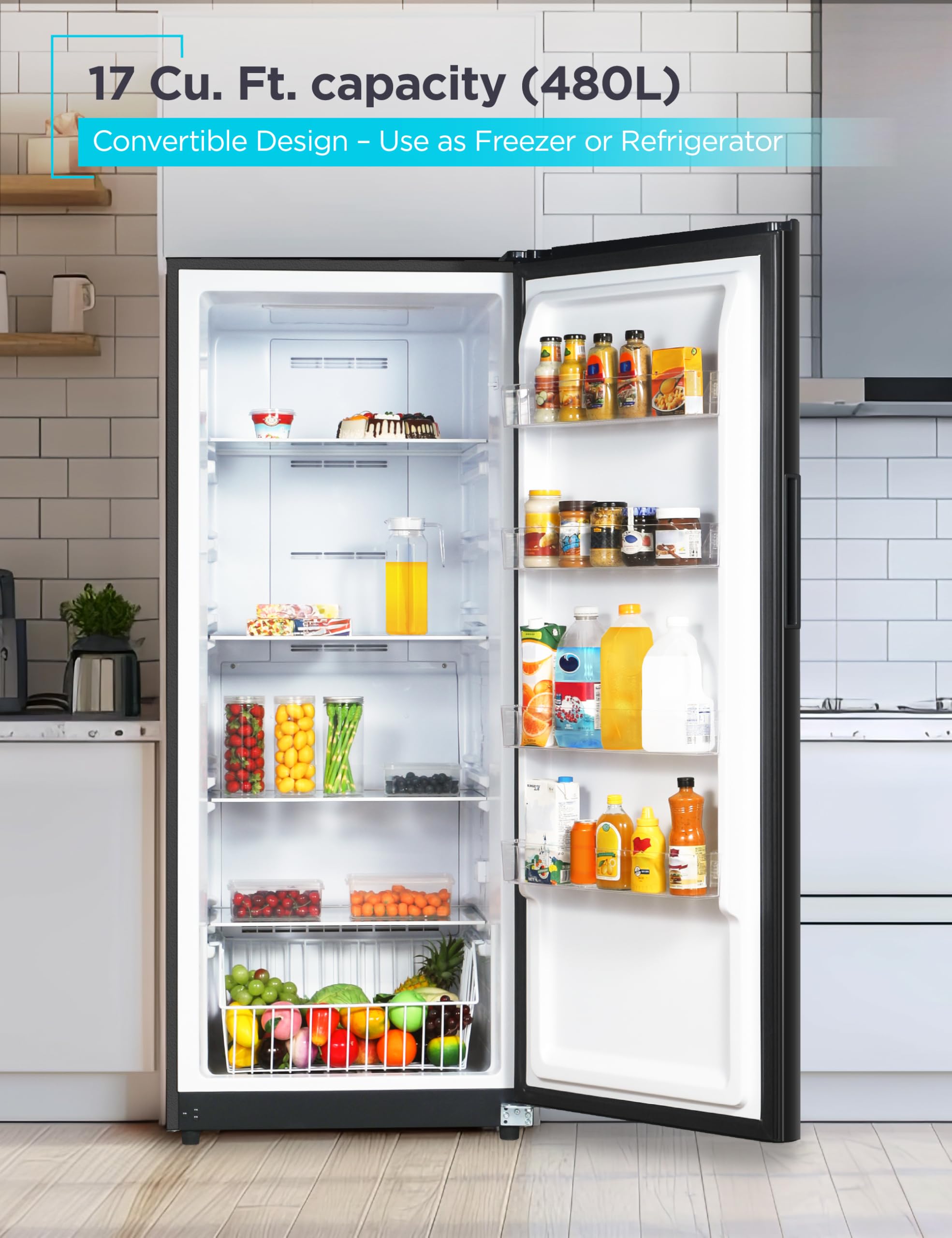 BLACK+DECKER 17 Cu. Ft. Convertible Freezer Refrigerator, Upright Freezer with Glass Shelves, ENERGY STAR rated, Frost Free, BUC1700XB, Black — FIN-0000503 | Fridge.com
